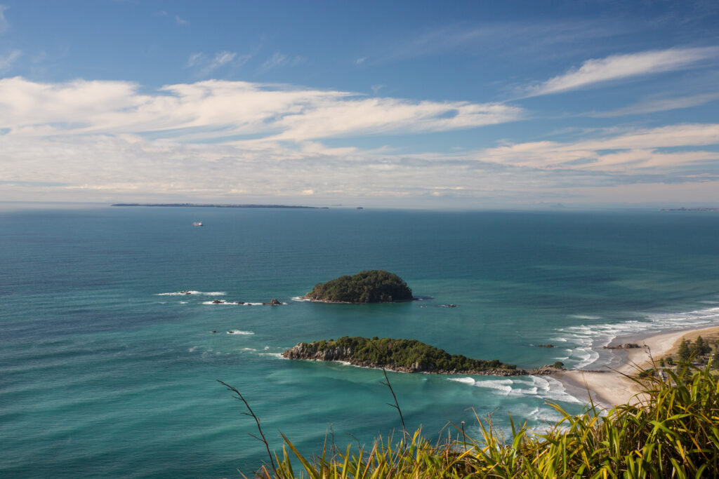 Blick über die Bay of Plenty von Mount Manganui