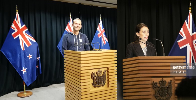 Presseraum der neuseeländischen Regierung, Premierministerin Jacinda Ardern for scale